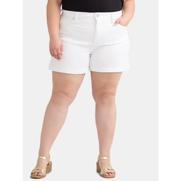 Terra & Sky Women Plus Size Denim A-line Short, 5" Inseam, Size 24W, Light Wash - Picture 1 of 5